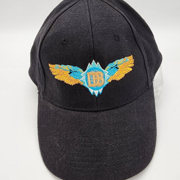 Vintage Doobie Brothers Baseball Cap Hat Black Embroidered Wing Logo Strap Back - Picture 1 of 9